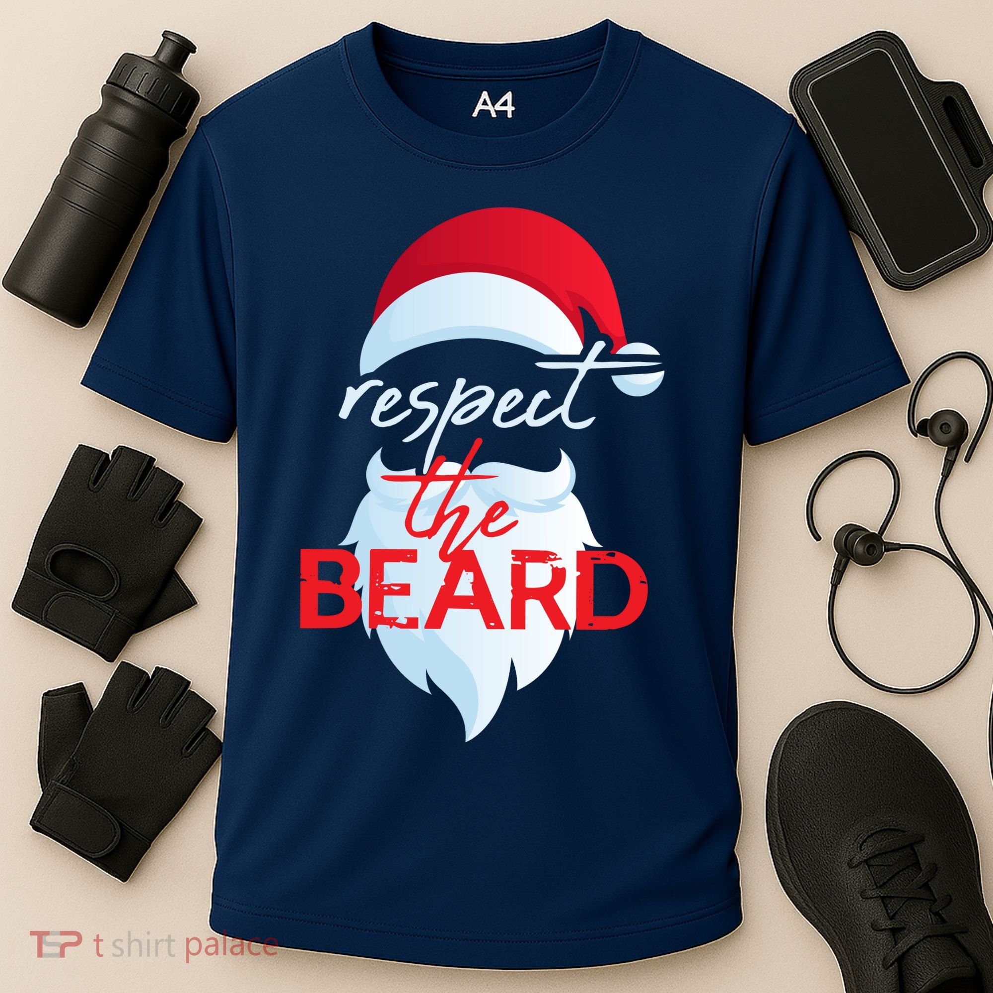 Respect The Beard Santa Claus Funny Christmas Cooling Performance Crew T-Shirt