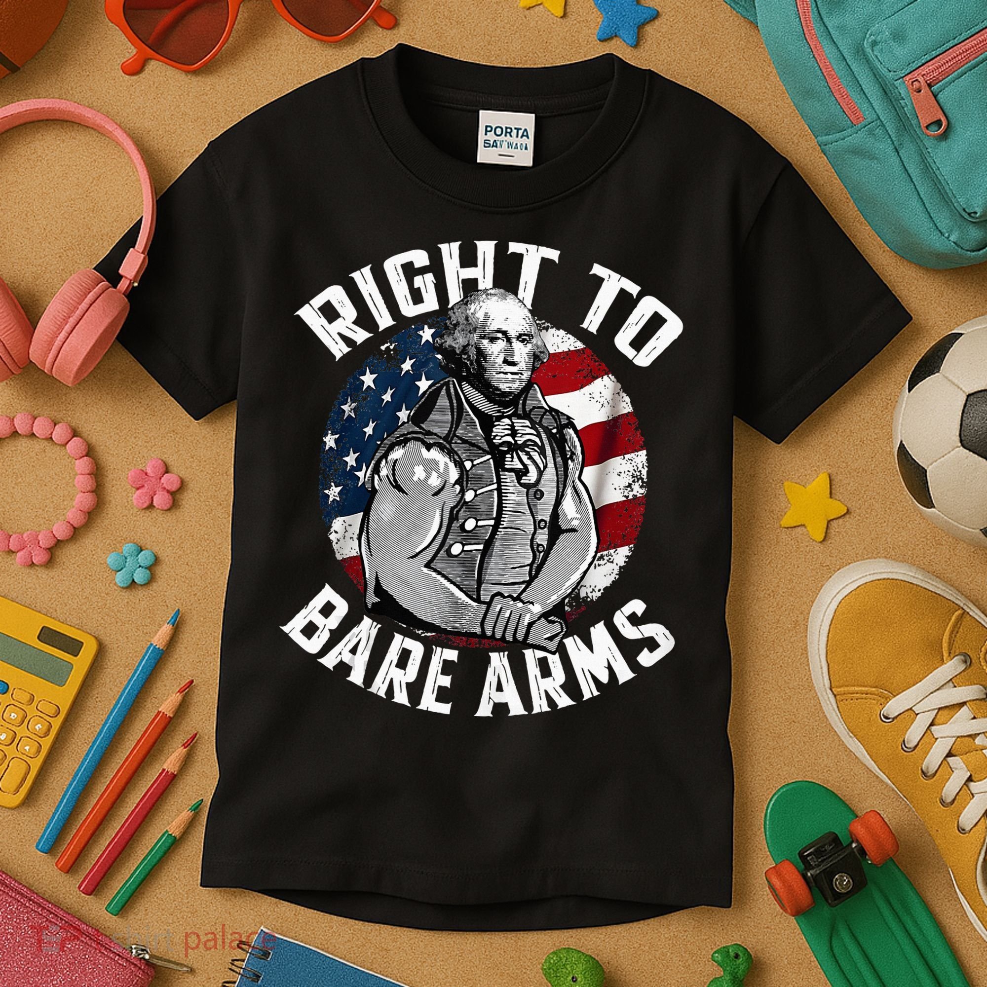 Right To Bare Arms 4th Of July Gym George Washington Kids T-Shirt