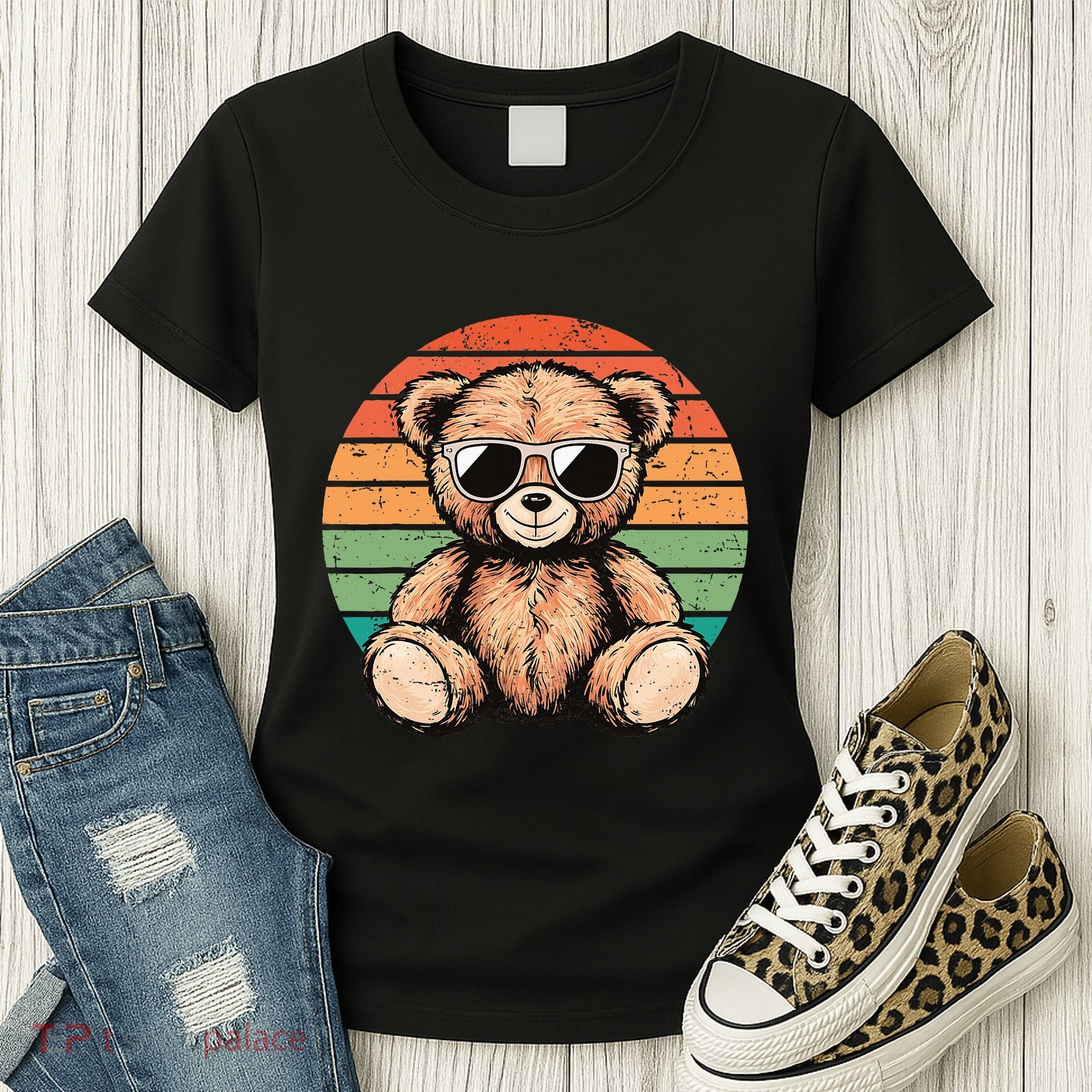 Retro Teddy Bear Casual Cute Women's T-Shirt