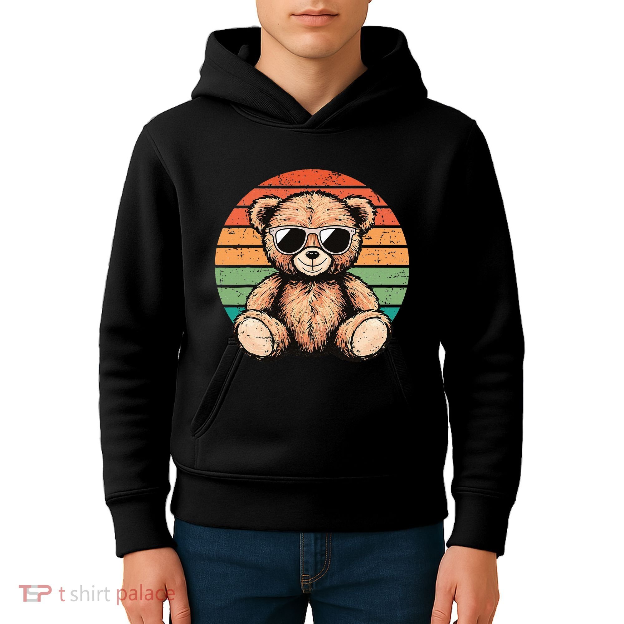 Retro Teddy Bear Casual Cute Kids Hoodie