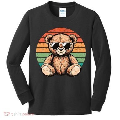 Retro Teddy Bear Casual Cute Kids Long Sleeve Shirt