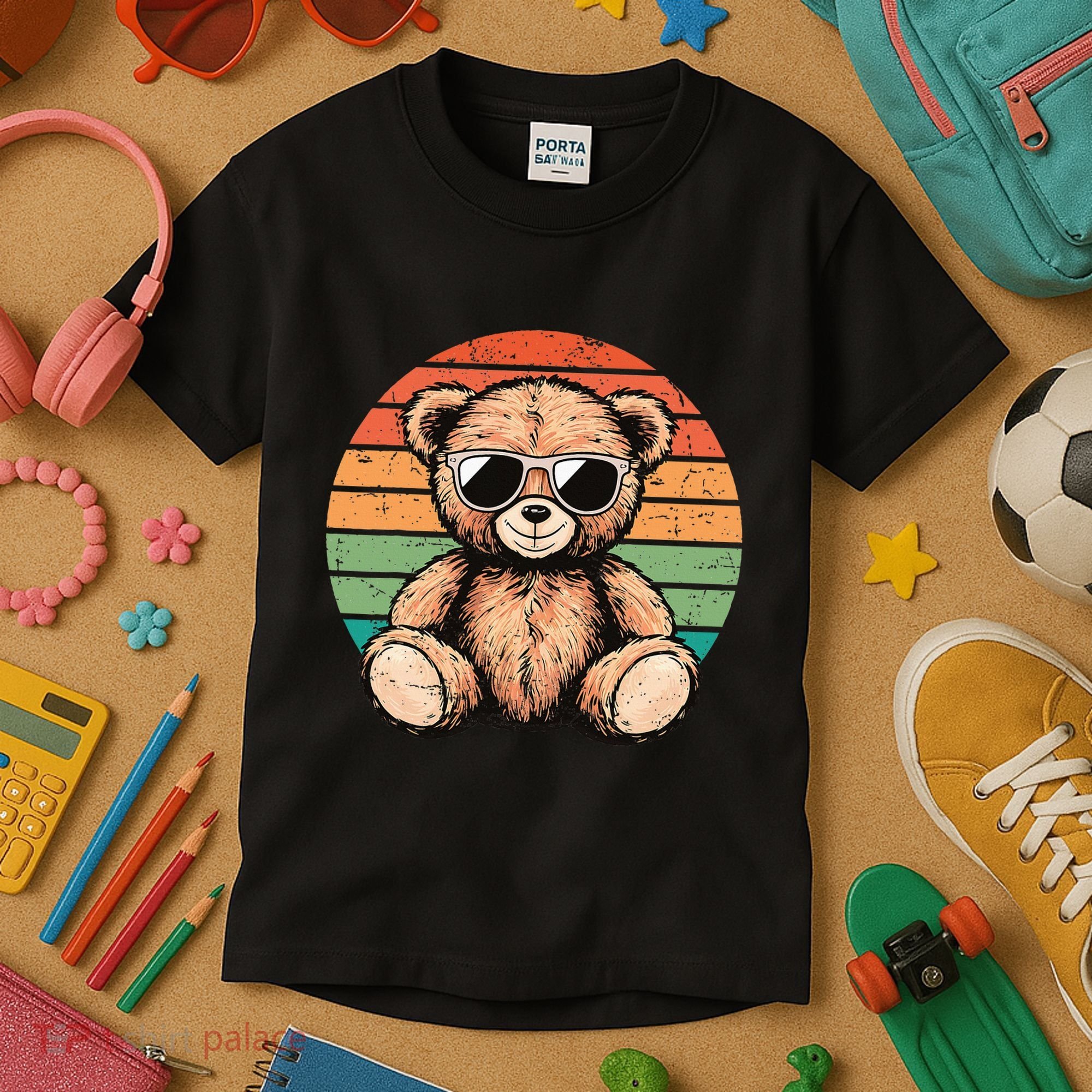 Retro Teddy Bear Casual Cute Kids T-Shirt