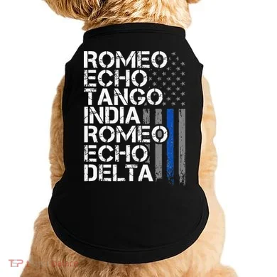 RETIRED Thin Blue Line Phonetic Code Police Retirement Doggie Tank