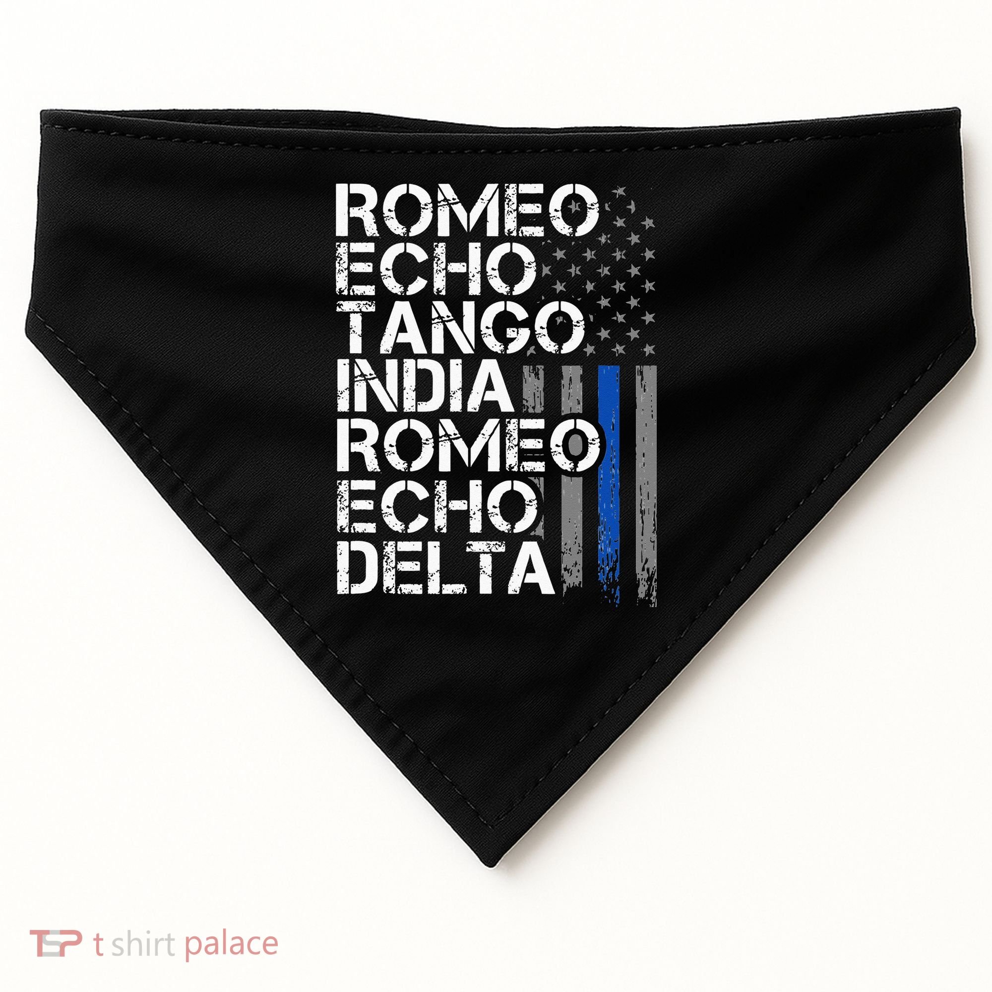 RETIRED Thin Blue Line Phonetic Code Police Retirement USA-Made Doggie Bandana