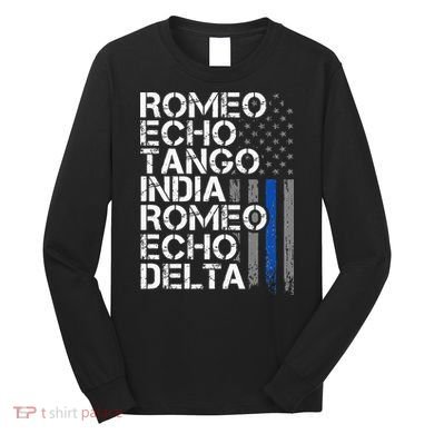 RETIRED Thin Blue Line Phonetic Code Police Retirement Long Sleeve Shirt