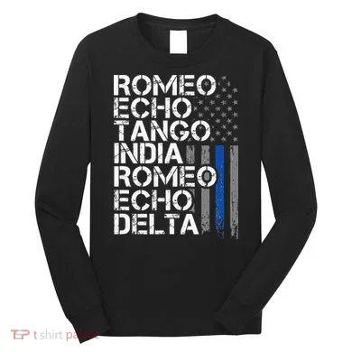 RETIRED Thin Blue Line Phonetic Code Police Retirement Long Sleeve Shirt