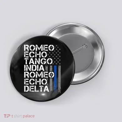 RETIRED Thin Blue Line Phonetic Code Police Retirement Button