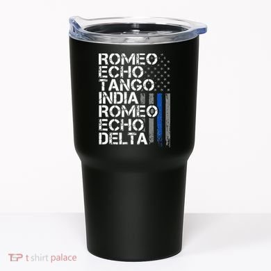 RETIRED Thin Blue Line Phonetic Code Police Retirement Tumbler