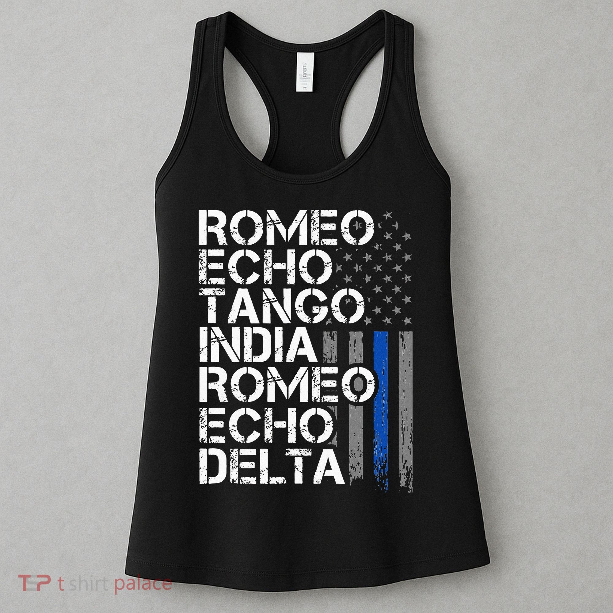 RETIRED Thin Blue Line Phonetic Code Police Retirement Women's Tank Top