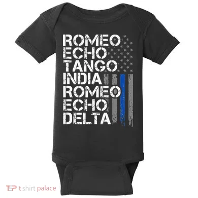 RETIRED Thin Blue Line Phonetic Code Police Retirement Baby Bodysuit