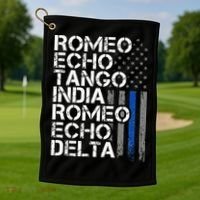 RETIRED Thin Blue Line Phonetic Code Police Retirement Golf Towel thumb 1