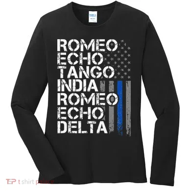 RETIRED Thin Blue Line Phonetic Code Police Retirement Women's Long Sleeve Shirt