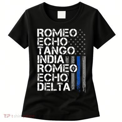 RETIRED Thin Blue Line Phonetic Code Police Retirement Women's T-Shirt