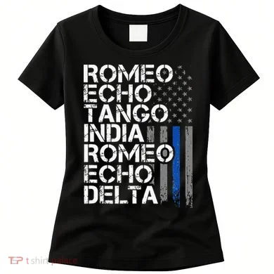 RETIRED Thin Blue Line Phonetic Code Police Retirement Women's T-Shirt