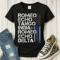 RETIRED Thin Blue Line Phonetic Code Police Retirement Women's T-Shirt thumb 3