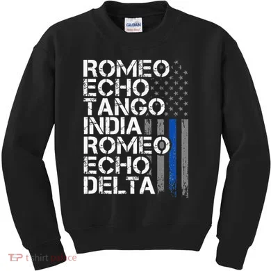 RETIRED Thin Blue Line Phonetic Code Police Retirement Kids Sweatshirt