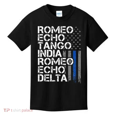 RETIRED Thin Blue Line Phonetic Code Police Retirement Kids T-Shirt
