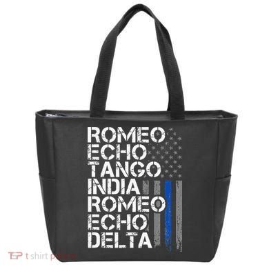 RETIRED Thin Blue Line Phonetic Code Police Retirement Tote Bag