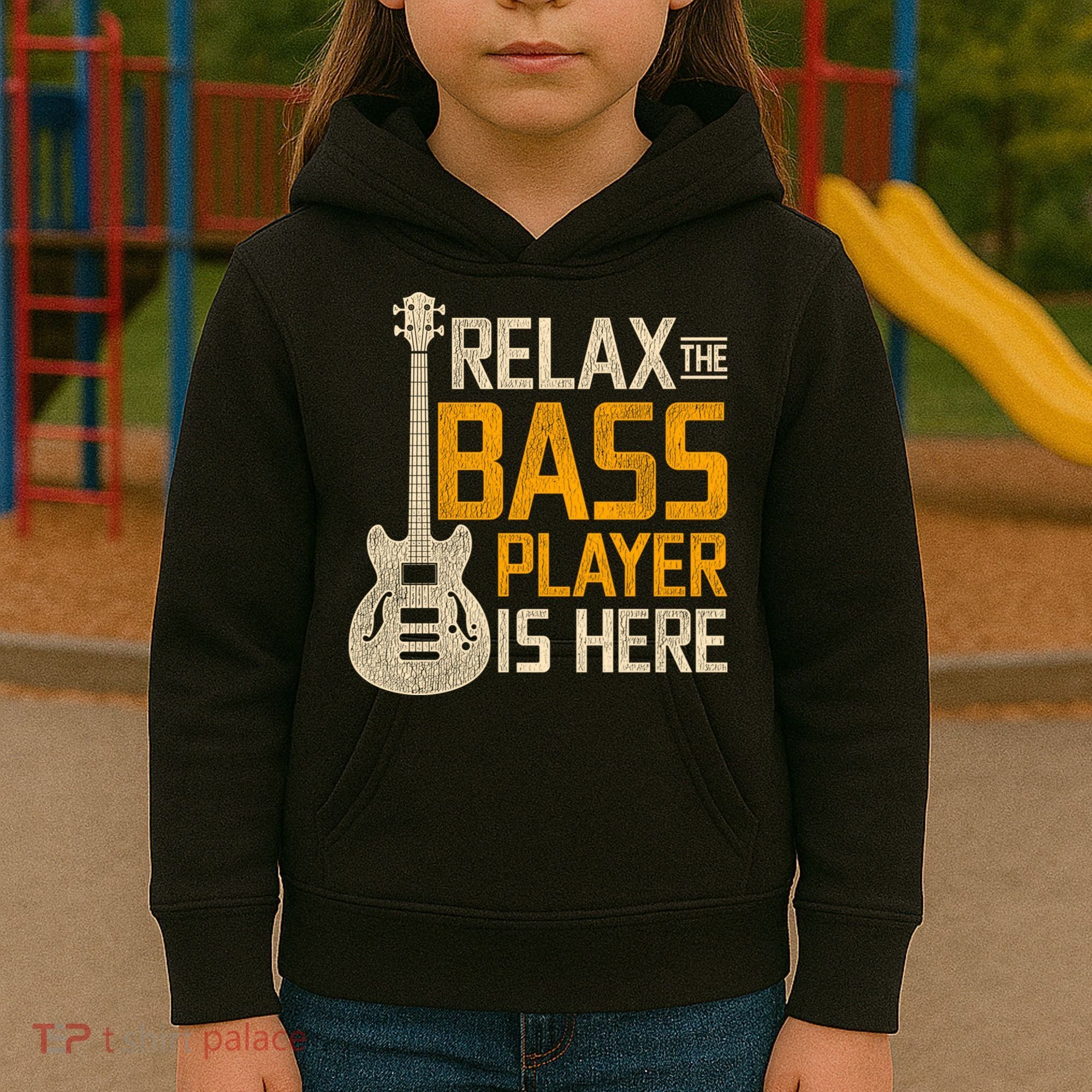 Relax The Bass Player Is Here Bass Guitar Gift Kids Hoodie