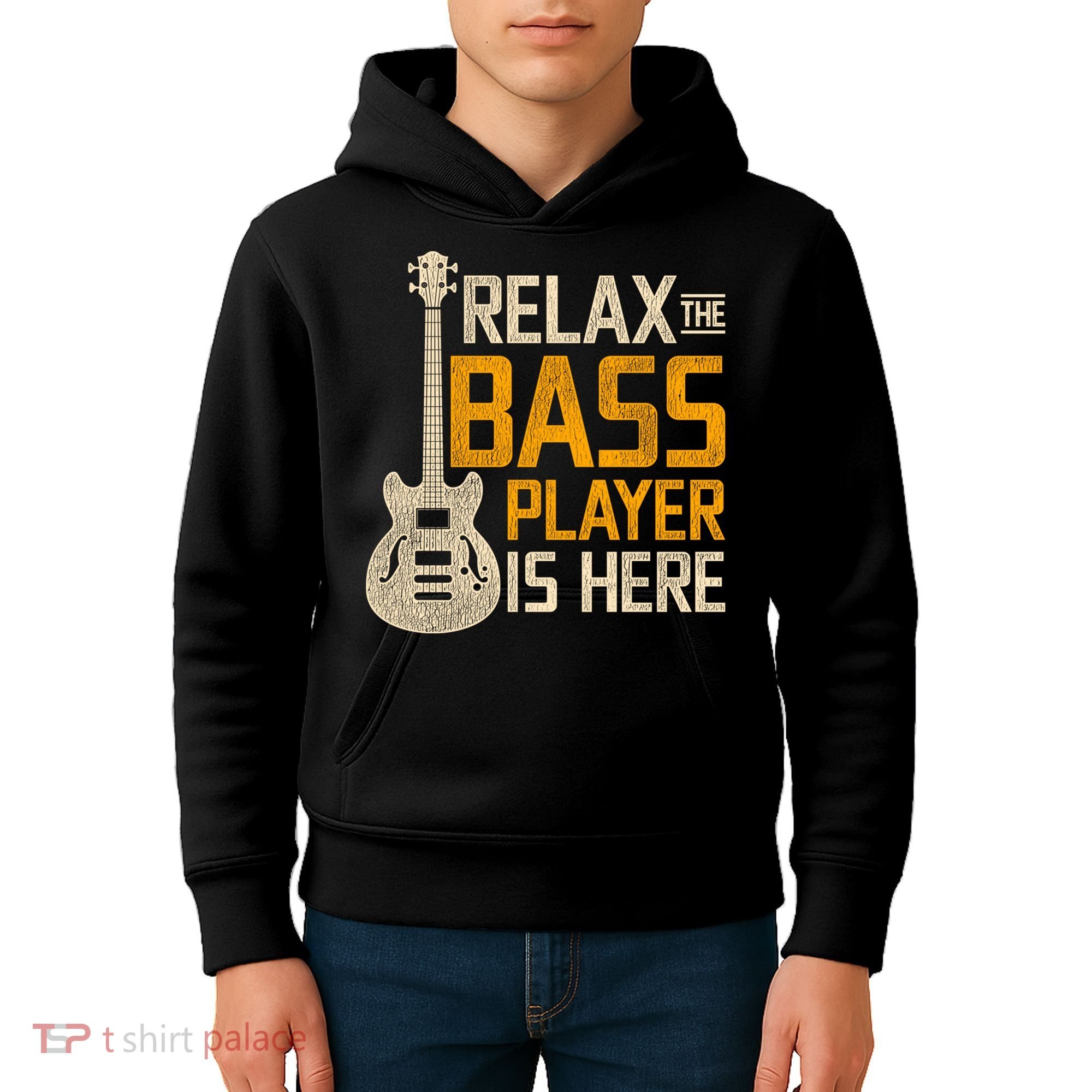 Relax The Bass Player Is Here Bass Guitar Gift Kids Hoodie