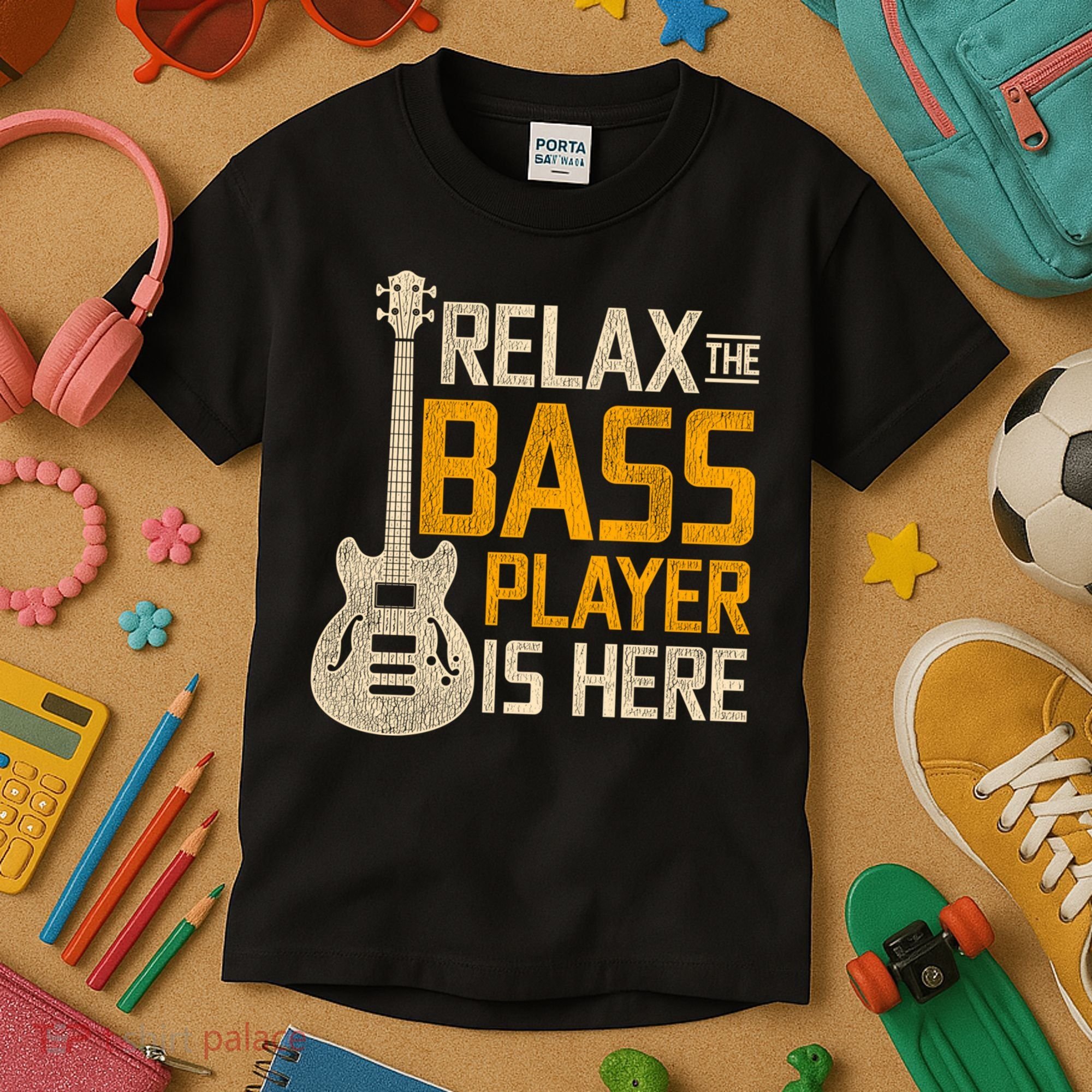 Relax The Bass Player Is Here Bass Guitar Gift Kids T-Shirt