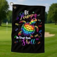 Rainbow Turtle Be Happy In Your Own Shell Autism Awareness Golf Towel thumb 1