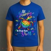 Rainbow Turtle Be Happy In Your Own Shell Autism Awareness T-Shirt thumb 3