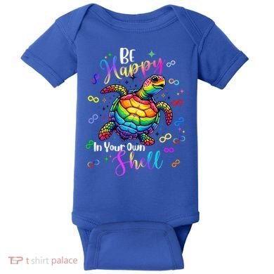 Rainbow Turtle Be Happy In Your Own Shell Autism Awareness Baby Bodysuit