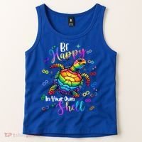 Rainbow Turtle Be Happy In Your Own Shell Autism Awareness Tank Top thumb 2