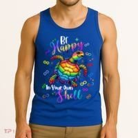 Rainbow Turtle Be Happy In Your Own Shell Autism Awareness Tank Top thumb 3