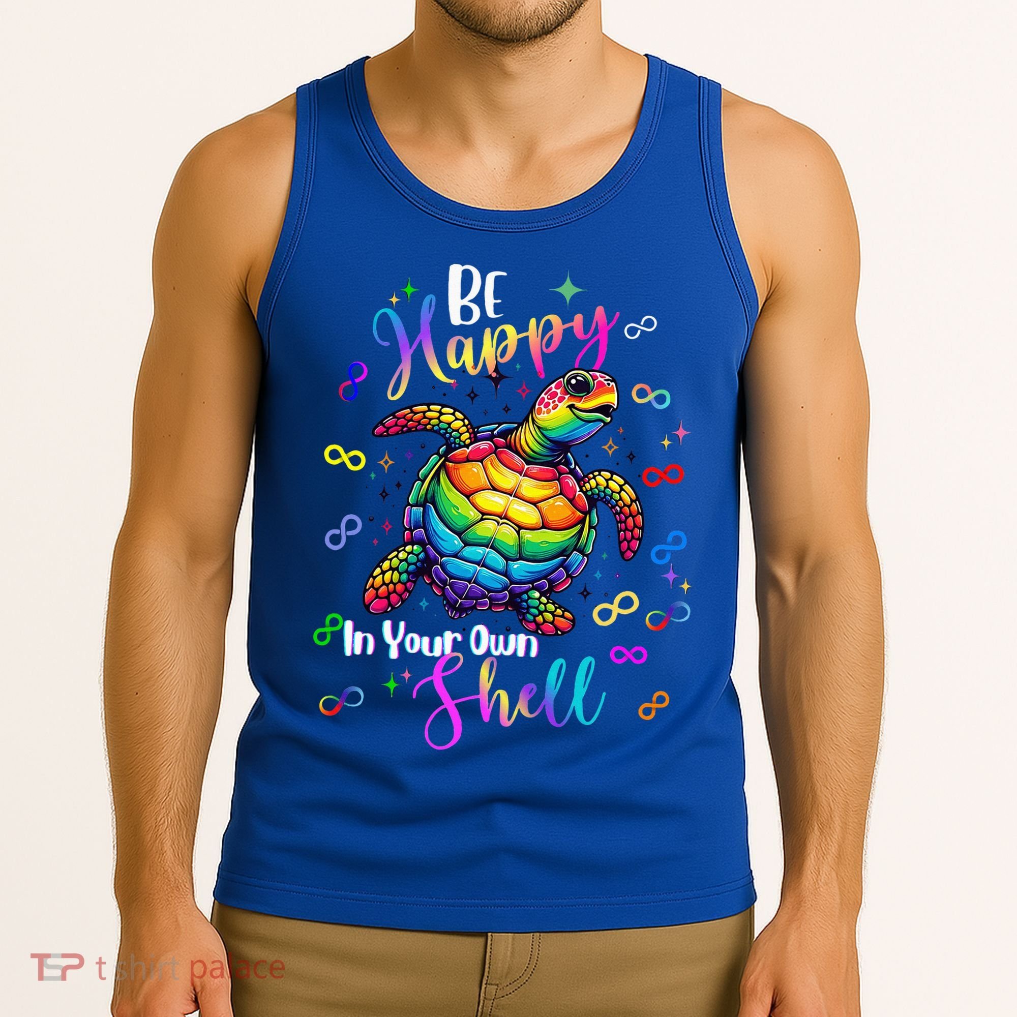 Rainbow Turtle Be Happy In Your Own Shell Autism Awareness Tank Top