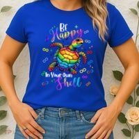 Rainbow Turtle Be Happy In Your Own Shell Autism Awareness Women's T-Shirt thumb 2