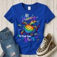 Rainbow Turtle Be Happy In Your Own Shell Autism Awareness Women's T-Shirt thumb 3