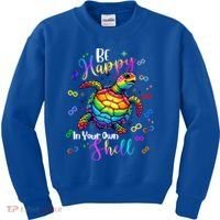 Rainbow Turtle Be Happy In Your Own Shell Autism Awareness Kids Sweatshirt thumb 0