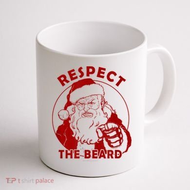 Respect The Beard Santa Claus Funny Christmas Coffee Mug back