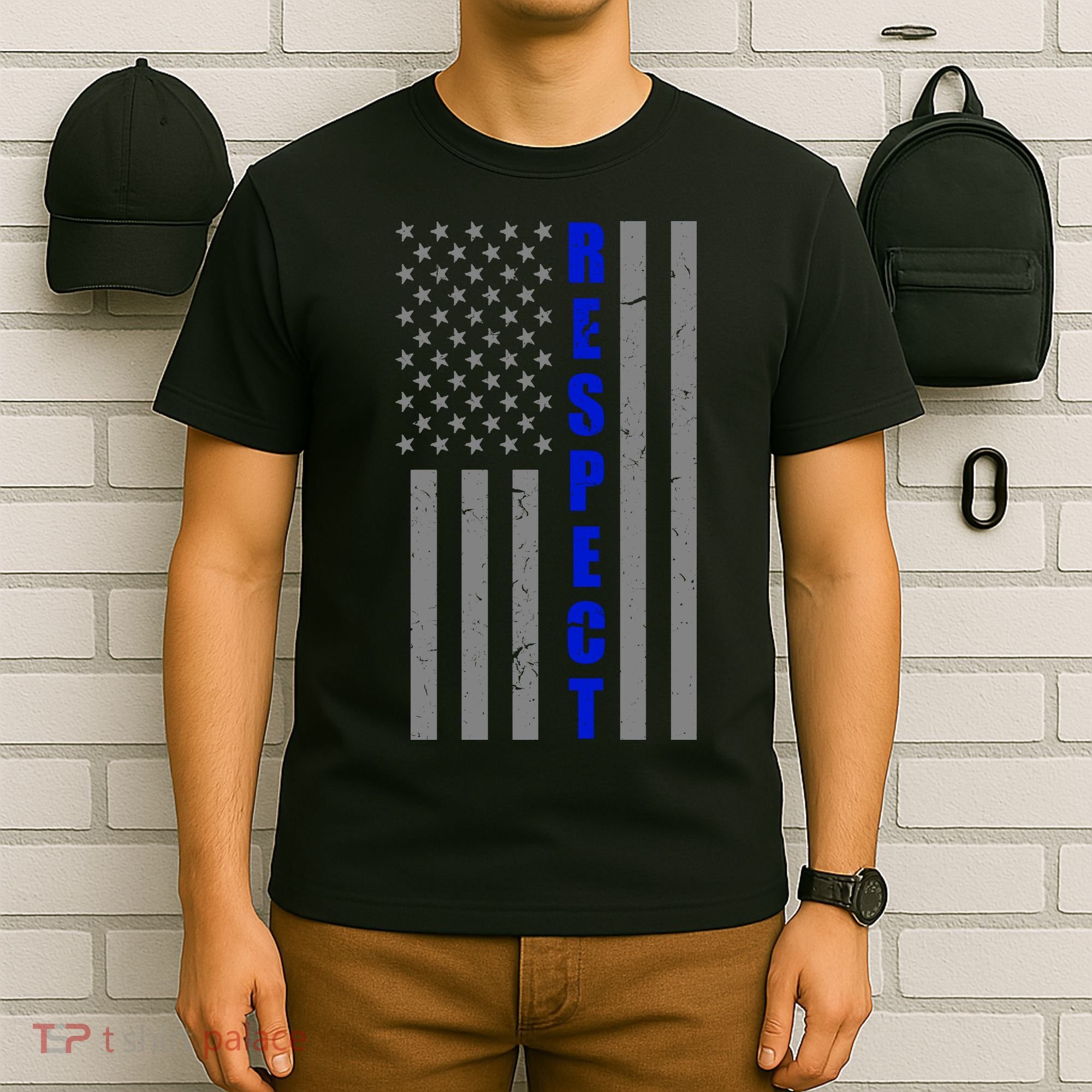 Respect The Blue Support Our Police American Flag T-Shirt