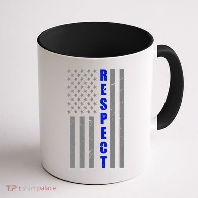 Respect The Blue Support Our Police American Flag Coffee Mug back