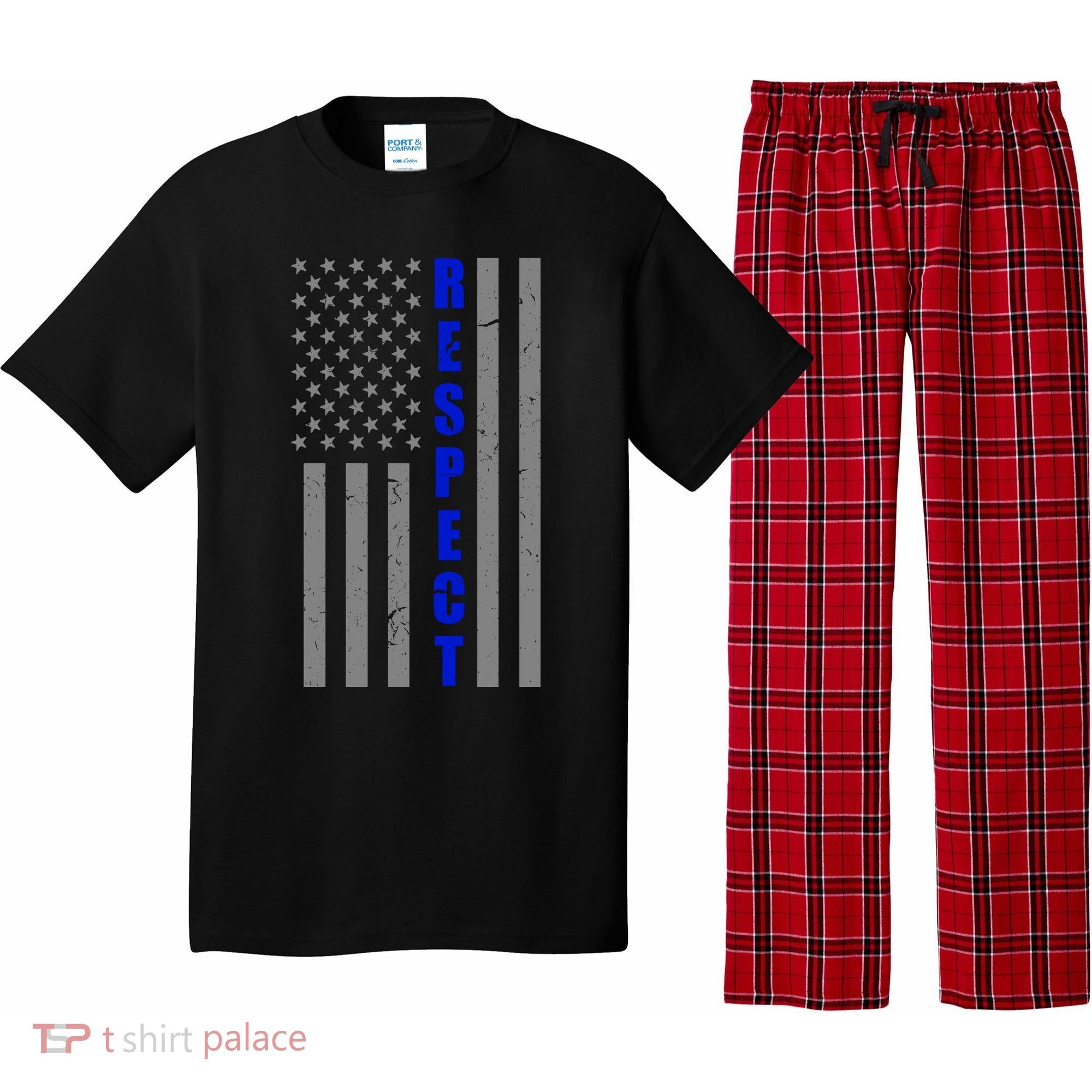 Respect The Blue Support Our Police American Flag Pajama Set