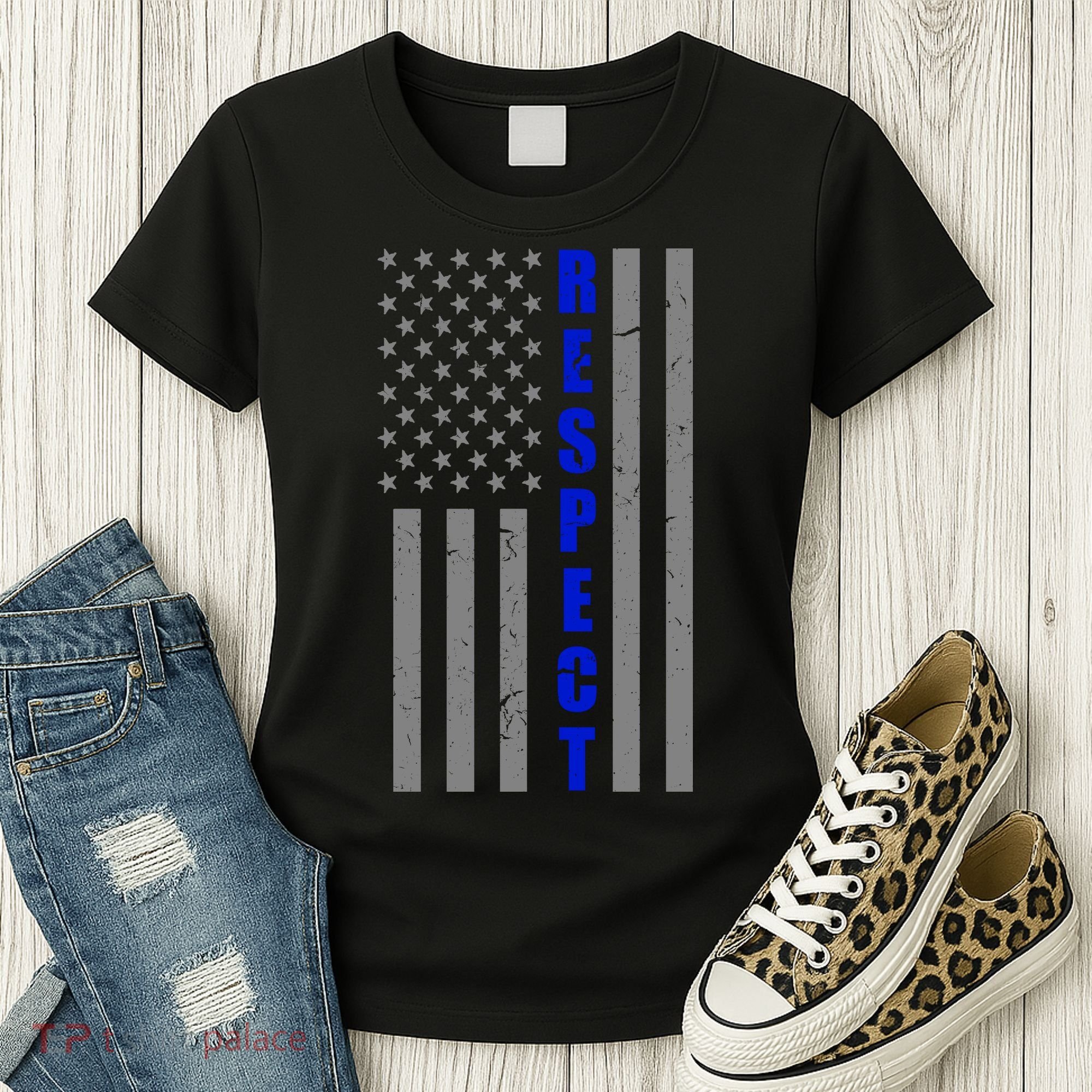 Respect The Blue Support Our Police American Flag Women's T-Shirt