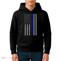 Respect The Blue Support Our Police American Flag Kids Hoodie thumb 4