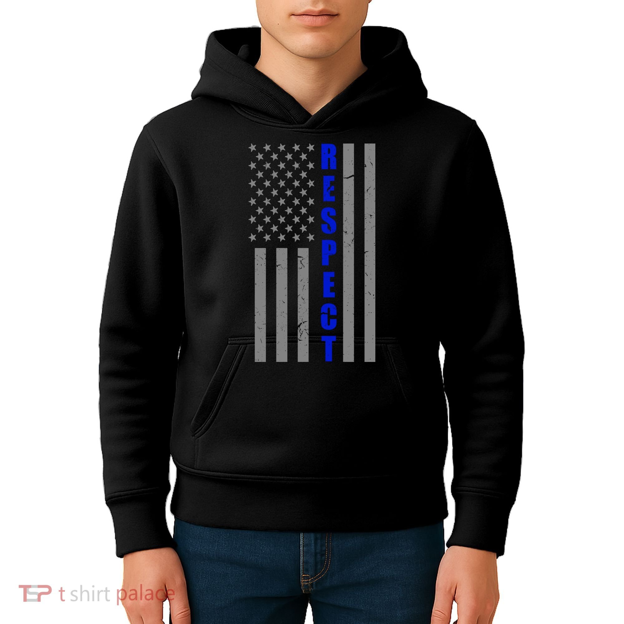 Respect The Blue Support Our Police American Flag Kids Hoodie