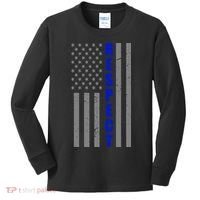 Respect The Blue Support Our Police American Flag Kids Long Sleeve Shirt thumb 0