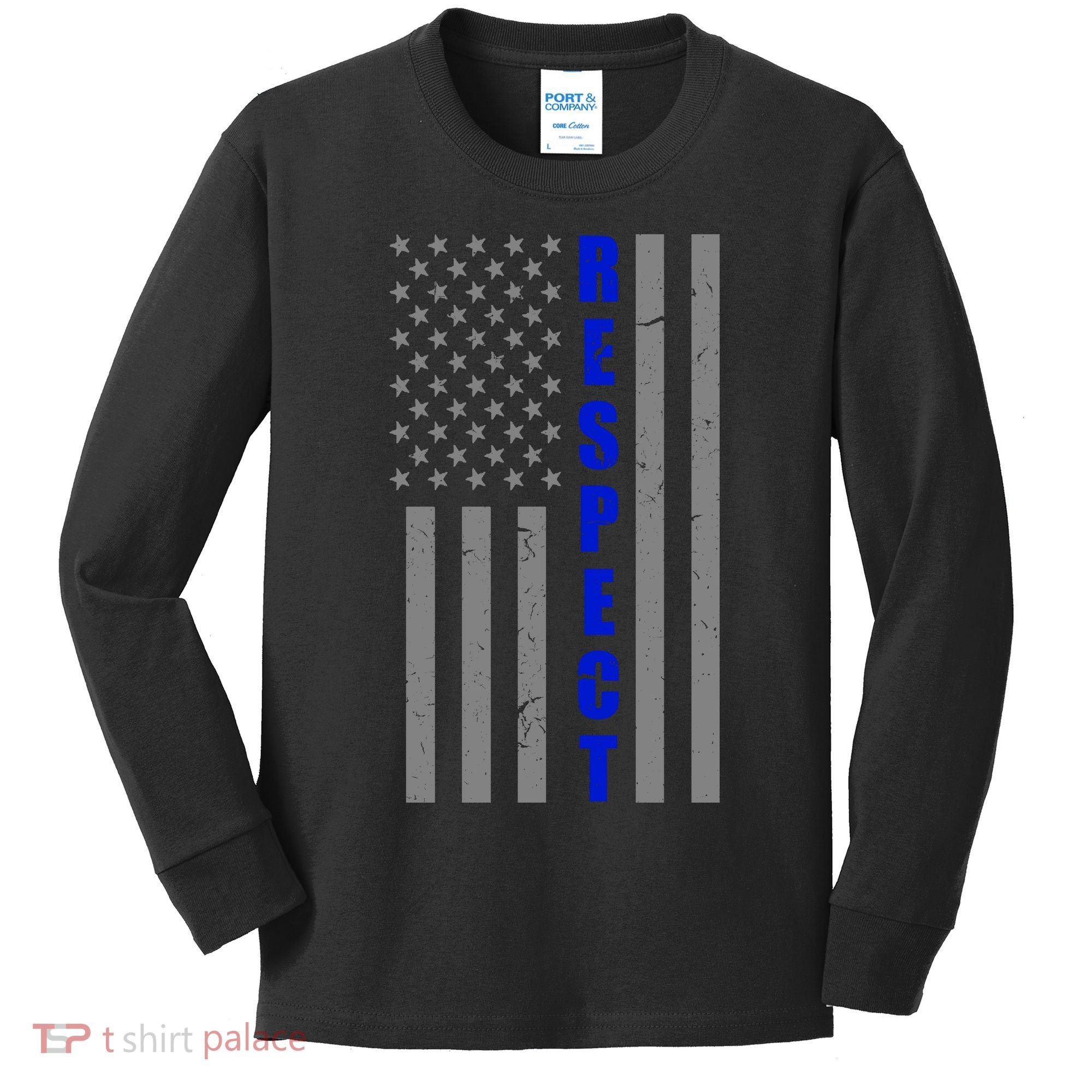 Respect The Blue Support Our Police American Flag Kids Long Sleeve Shirt