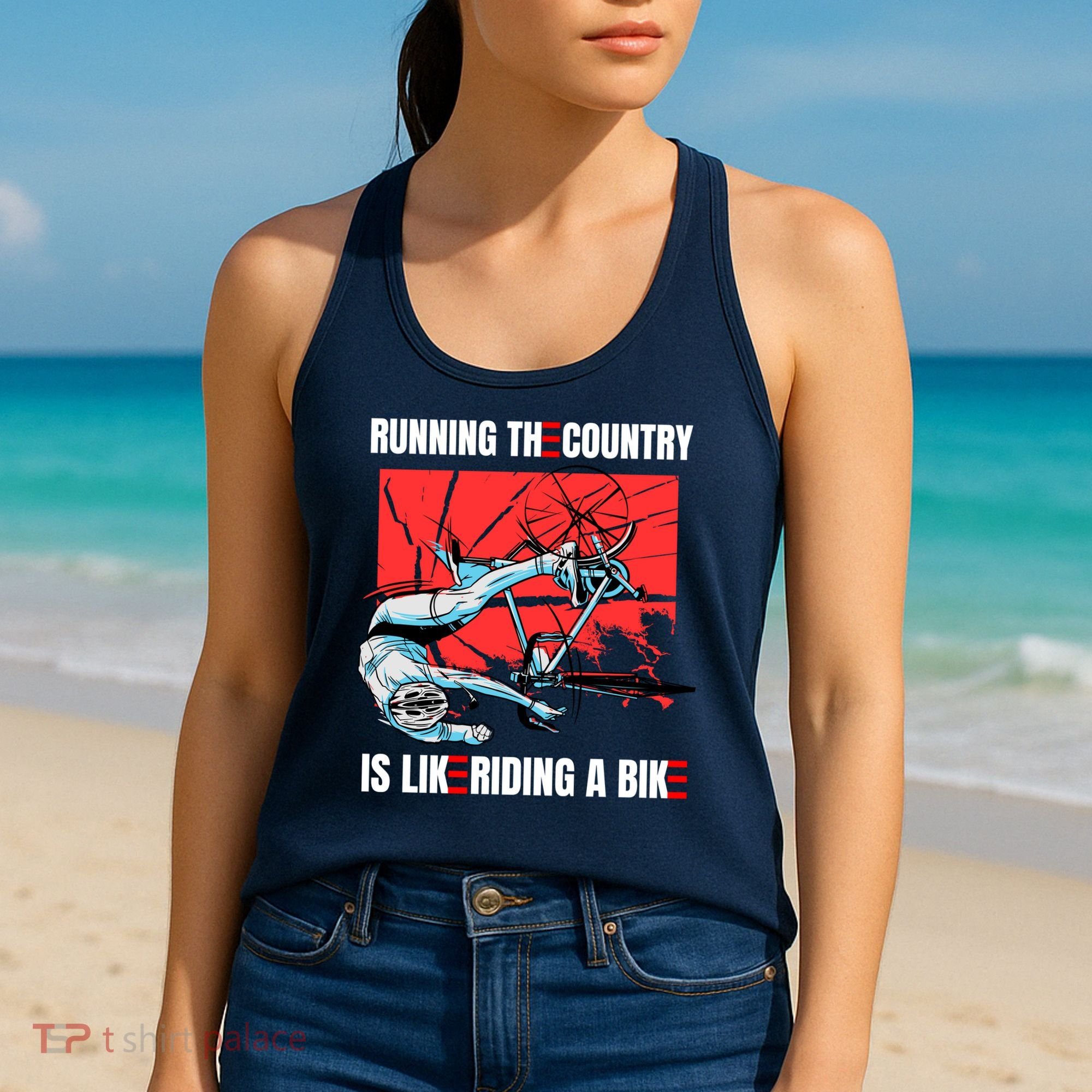 Running The Country Is Like Riding A Bike Merry 4th Of July Biden Falling Women's Tank Top