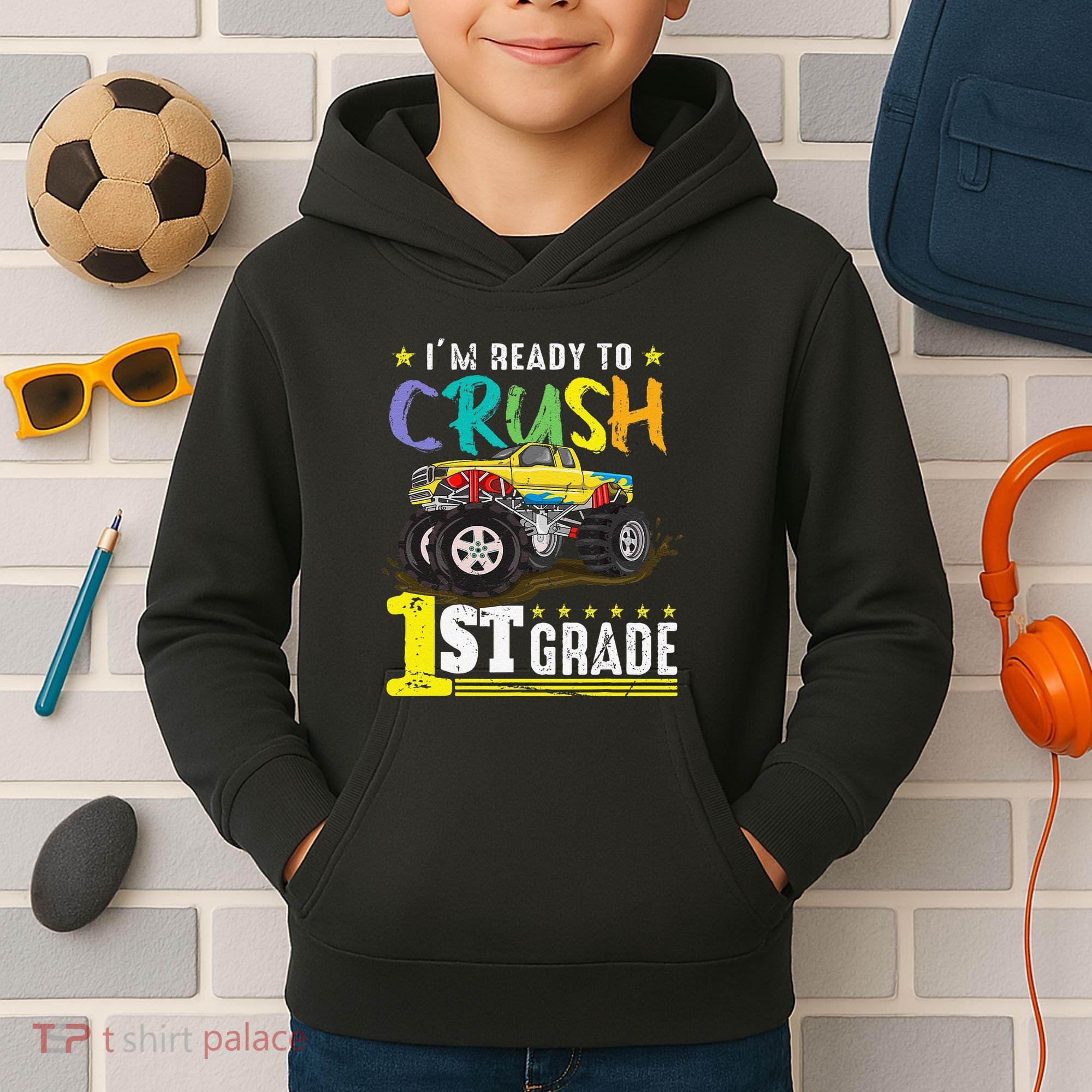 Ready To Crush 1st Grade Monster Truck First Day Of School Kids Hoodie