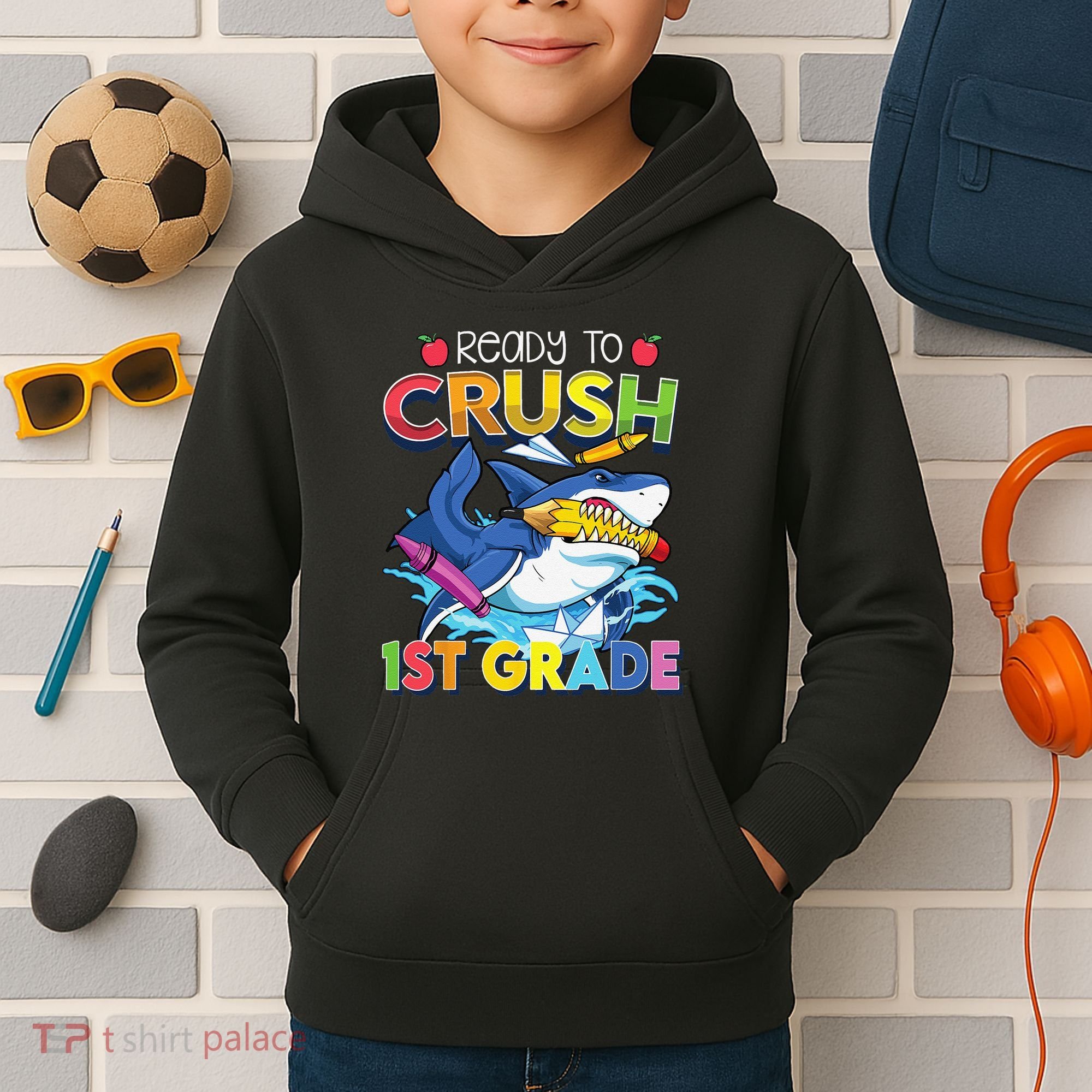 Ready To Crush 1st Grade Shark Back To School Kids Hoodie