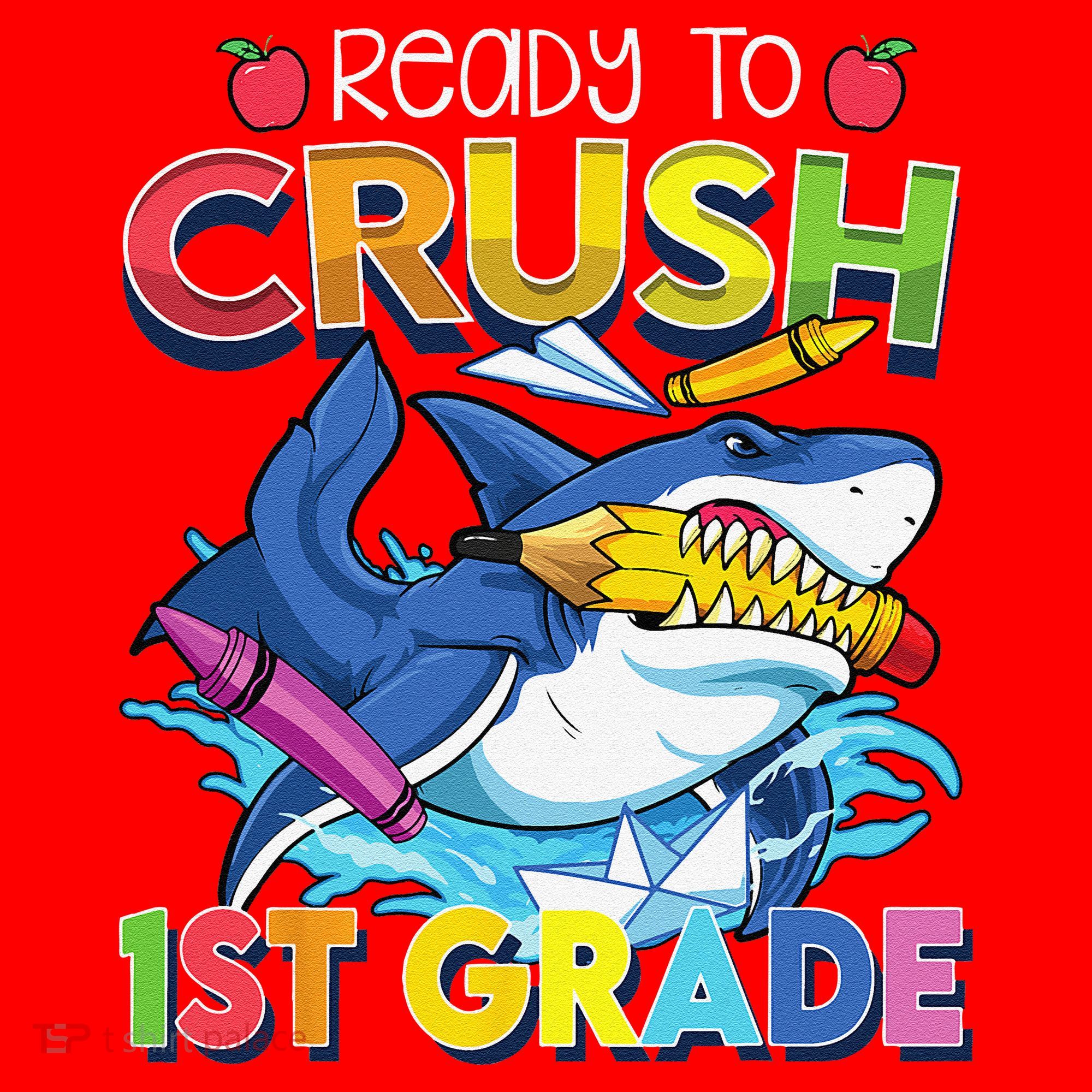Ready To Crush 1st Grade Shark Back To School Santa Hat