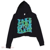 Retro Take Care Of Our Earth Celebrate Earth Day Crop Fleece Hoodie thumb 0