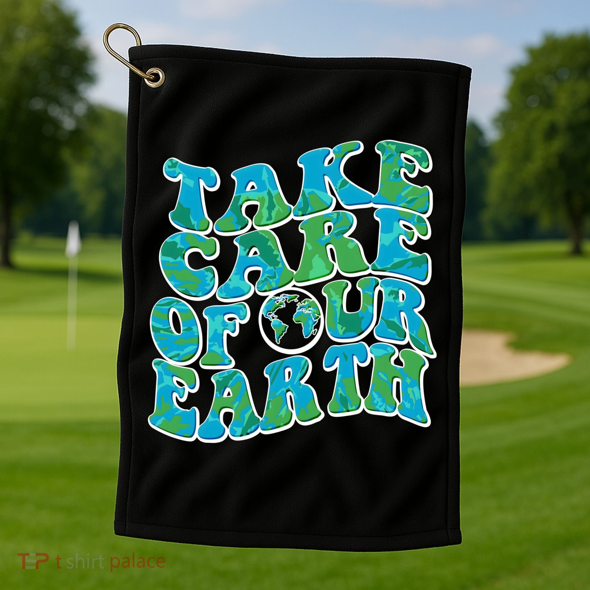 Retro Take Care Of Our Earth Celebrate Earth Day Golf Towel