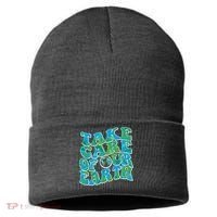 Retro Take Care Of Our Earth Celebrate Earth Day Sustainable Knit Beanie thumb 0